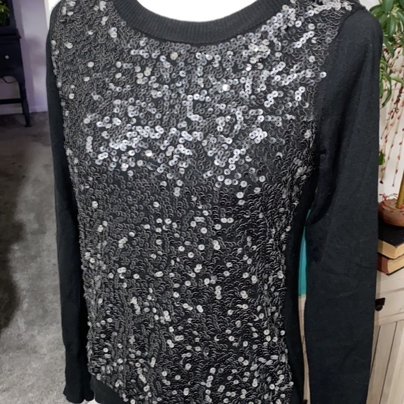 Express Black Sequin Embellished Lightweight Party Pullover Sweater Holiday Glam - Picture 13 of 16